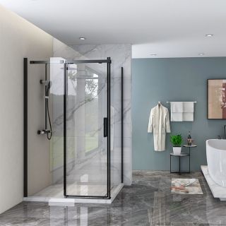 Душевой уголок Veconi Rovigo RV-070B, 1300х900х1950, черный, стекло прозрачное