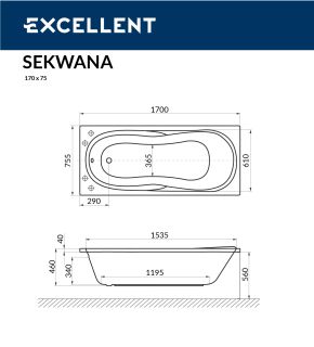 Ванна акриловая EXCELLENT Sekwana 170x75