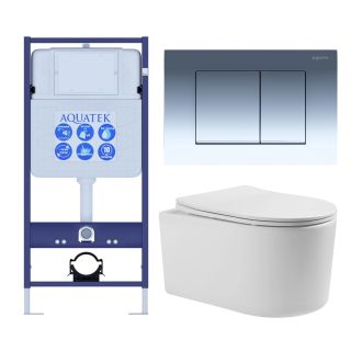 Комплект SET AQUATEK МИЯ-010 4в1 унитаз с инсталляцией кнопкой и сиденьем микролифт