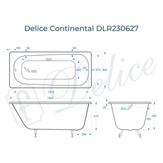 Ванна чугунная Delice Continental DLR230627-AS 180х80 с антискользящим покрытием