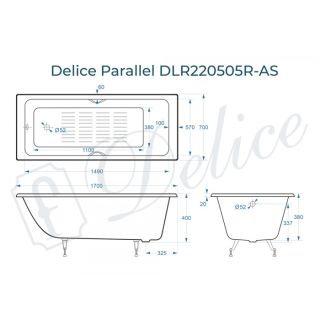 Ванна чугунная Delice Parallel DLR220505RB-AS 170х70 с черными матовыми ручками