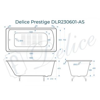 Ванна чугунная Delice Prestige DLR230601-AS 180x75 с антискользящим покрытием