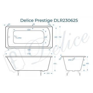 Ванна чугунная Delice Prestige DLR230625 170х75