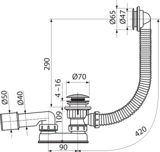 Слив-перелив для высокого душевого поддона AlcaPlast клик-клак хром A503KM