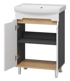 Напольная тумба под раковину Misty Сканди 60см белый/дуб крафт золотой/антрацит