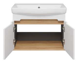 Подвесная тумба под раковину Misty Сканди 70см белый/дуб крафт золотой/антрацит