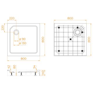 Душевой поддон RGW SMC-C-088 12350188-01 80x80 см белый