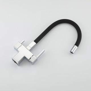 Смеситель для кухни Gappo G4395-30 с подключением фильтра питьевой воды и гибким изливом хром/чёрный