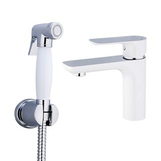 Смеситель для раковины с гигиеническим душем Gappo G1048-1 белый/хром