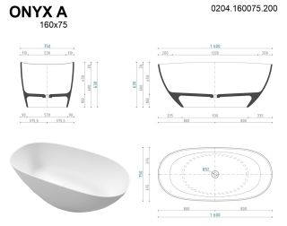 Ванна из искусственного камня Whitecross Onyx A 0204.160075.200 160x75см белый матовый