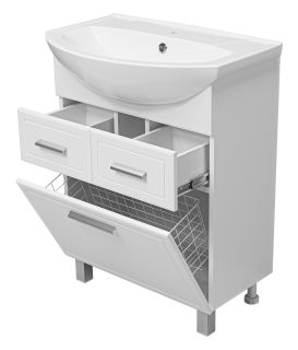 Напольная тумба под раковину Misty Стелла 65см с двумя ящиками и бельевой корзиной белый