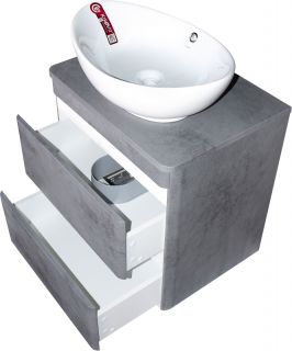 Тумба подвесная под раковину Style Line "Атлантика 60" СС-00002279 Люкс бетон темный, (2 ящ.), со столешницей, PLUS