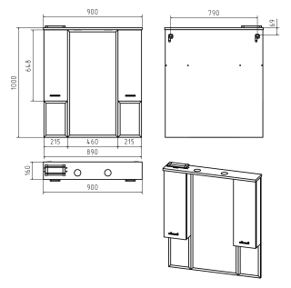 Зеркальный шкаф с подсветкой Misty Терра 90см белый