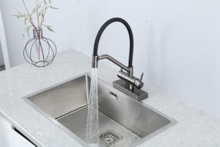 Смеситель для кухни Gappo G4098-9 с водопадом и гибким изливом оружейная сталь