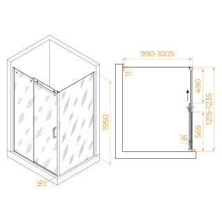 Душевой уголок RGW TO-44-1B (TO-14B + Z-060-2B) 020744120-14 120x100см чёрный