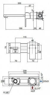 Смеситель для раковины встраиваемый однорычажный, золото Cezares UNIKA-BLI2-03/24