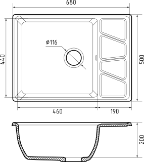 Мойка кухонная GranFest VERTEX V-680L песочный