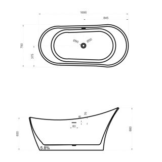 Ванна из искусственного камня ABBER Stein AS9618 169x75см белый матовый