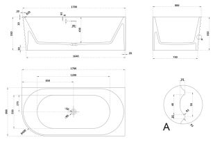 Ванна из искусственного камня ABBER Stein AS9651 R 170x80см белый матовый