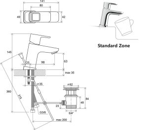 Смеситель Ravak 10°-TD 011.00 X070063 для раковины с д/к