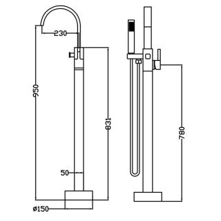 Напольный смеситель для ванны Swedbe Spira 4003 хром